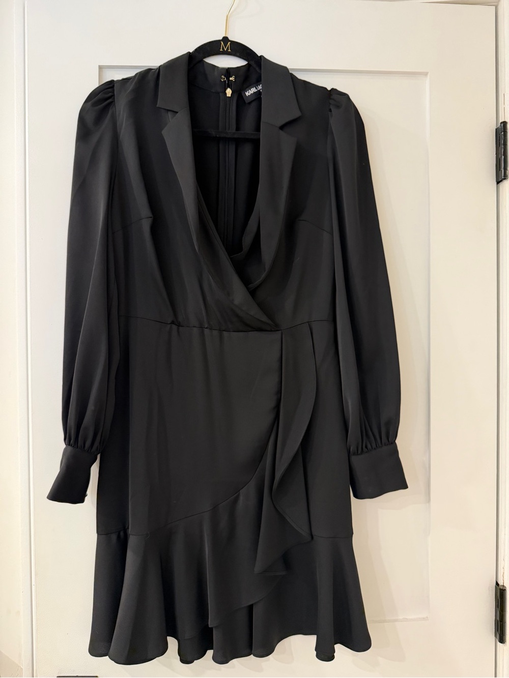 Karl Lagerfeld Black Long-Sleeve Wrap-Style Dress